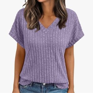 Women's Purple Short Sleeve V-Neck Top